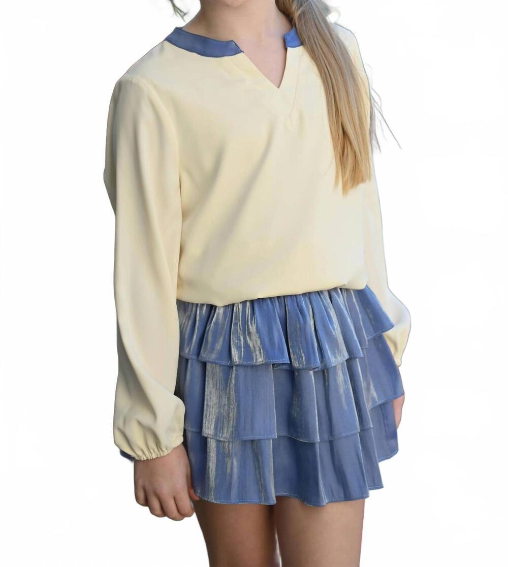 NEW PLEAT milly top in cream/blue